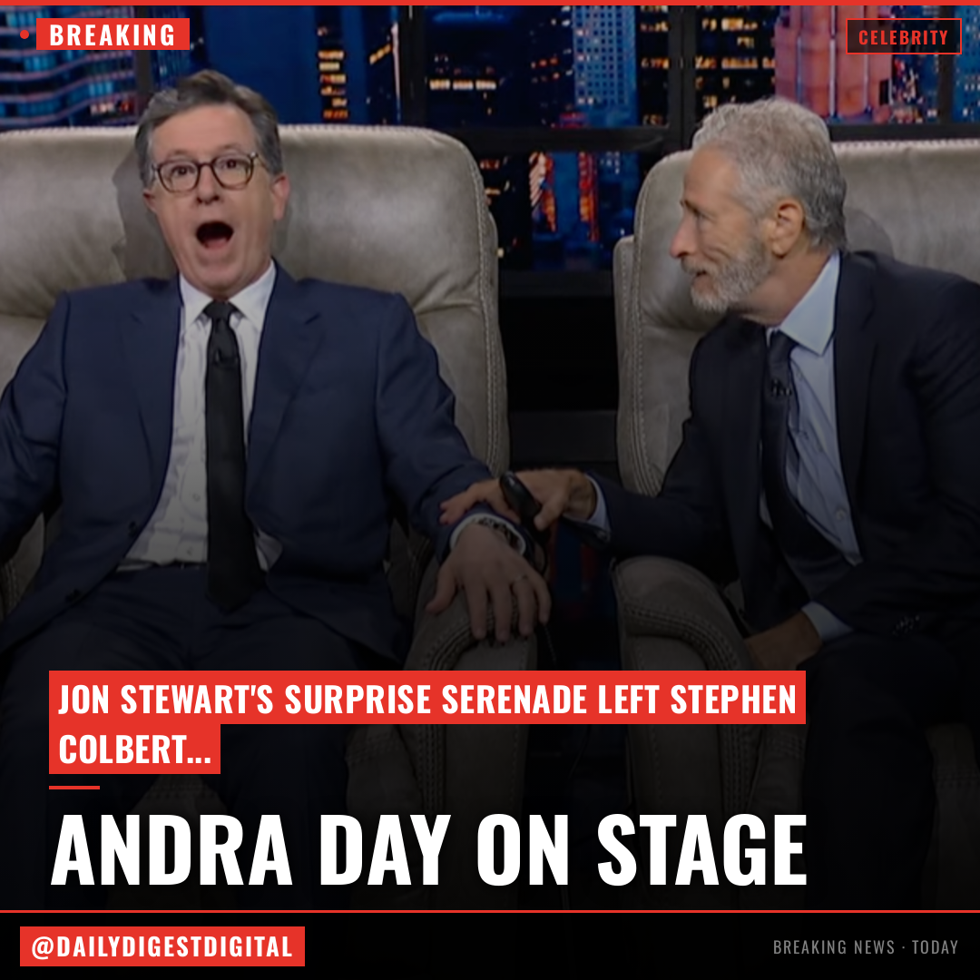 Jon Stewart surprises Stephen Colbert with a serenade from Andra Day