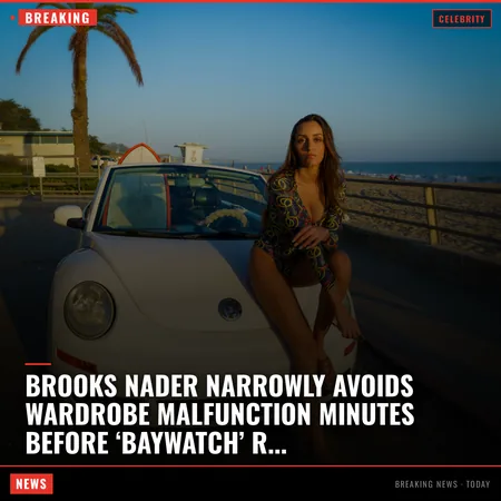 Brooks Nader narrowly avoids wardrobe malfunction minutes before ‘Baywatch’ reboot red carpet